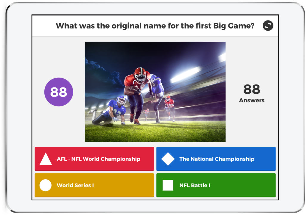 A game question in Kahoot! with four possible answers: A, B, C & D.