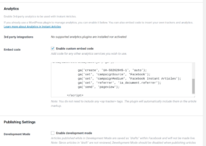 An example of custom analytics code added to FIA pages