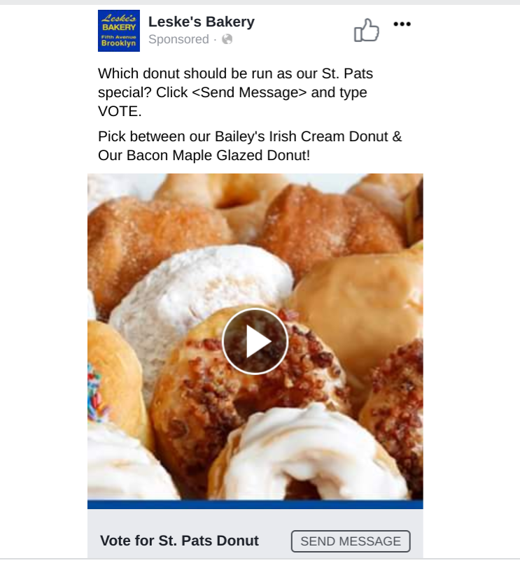 An image of a facebook ad that is designed to send those who click on it into Facebook Messenger